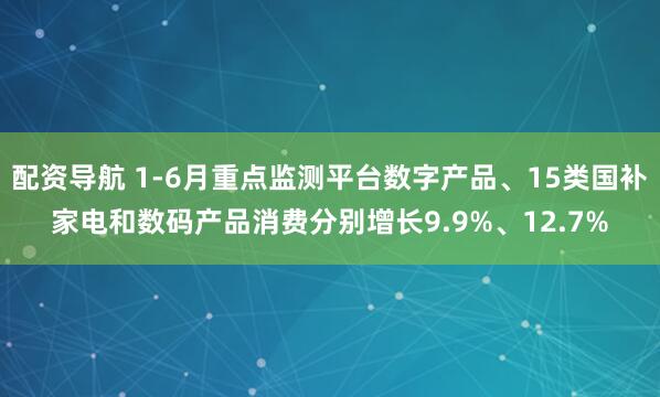 配资导航 1-6月重点监测平台数字产品、15类国补家电和数码产品消费分别增长9.9%、12.7%