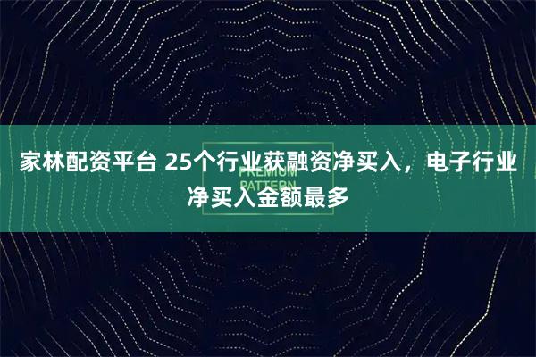 家林配资平台 25个行业获融资净买入，电子行业净买入金额最多